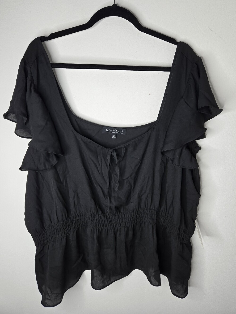 Eloquii Black Ruffle Sleeve Scoop Neck Top Size 26